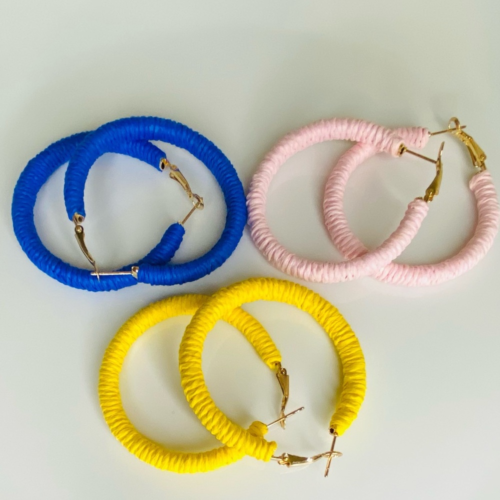 🔥3 pk. Raffia Hoop Minimalist Earring Lot
